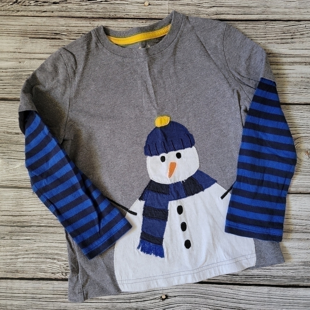 Mini Boden Snowman Applique Top Size 4-5 EUC